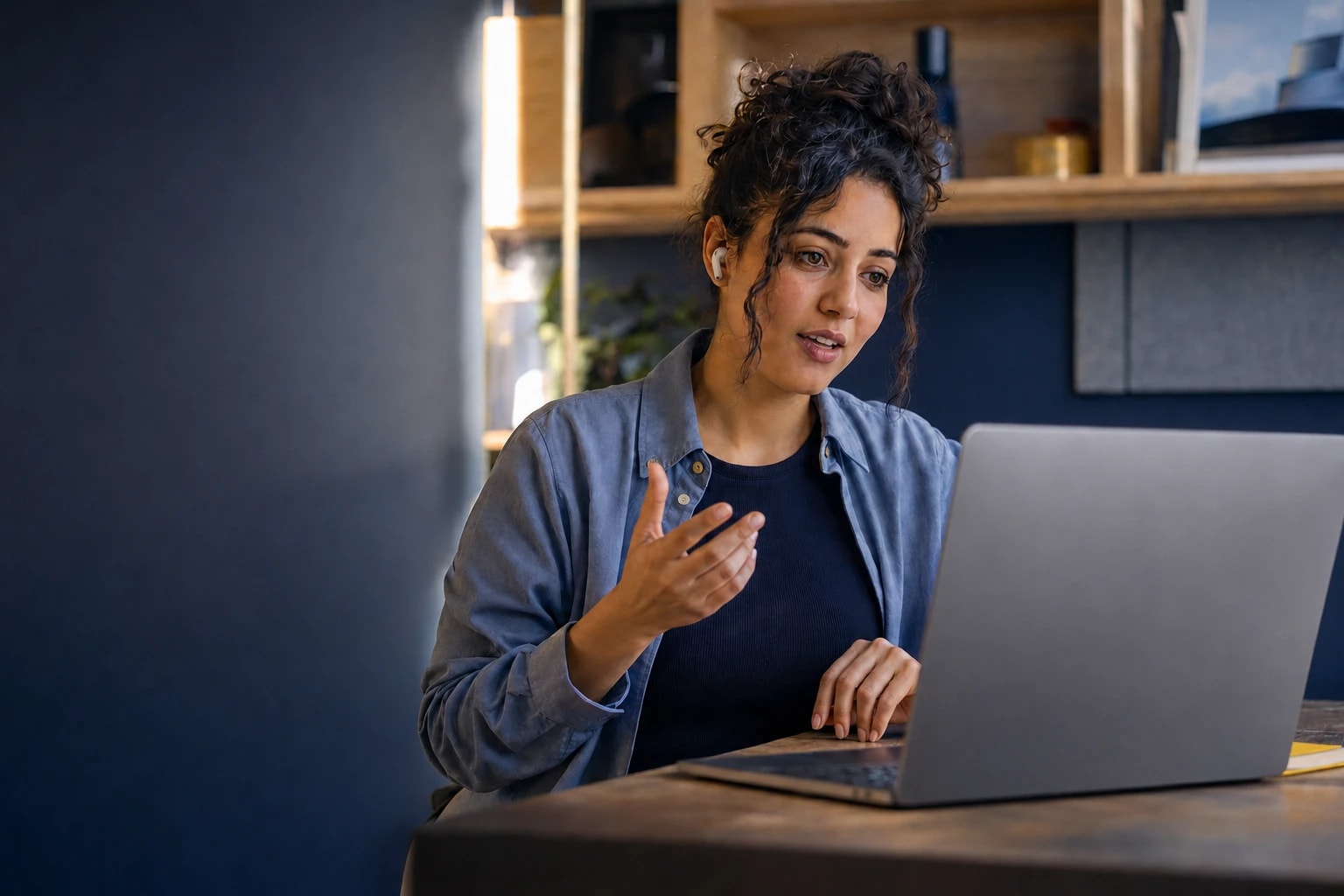 Développeuse en visio avec une équipe distante